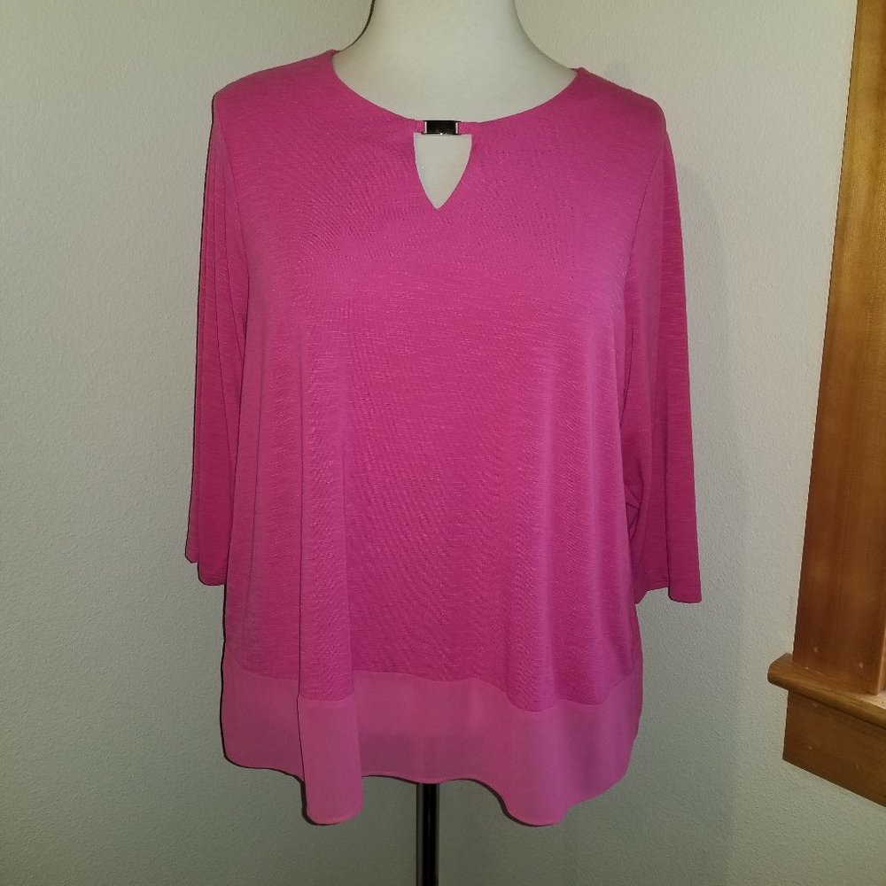 Pink Ellen Tracy Top with Chiffon Hem 2X